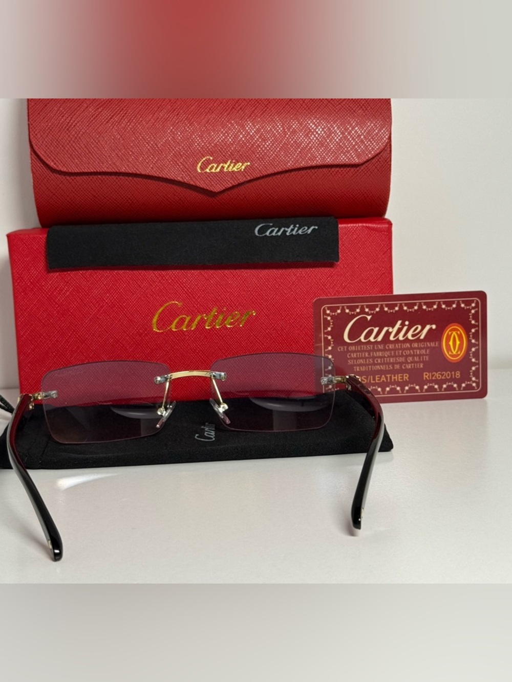 Cartier Gold-Accented Rimless Sunglasses with Pink Gradient Lenses - Picture 3 of 3